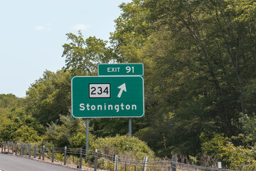 Exit 91 sign on II-95 North for CT-234 and Stonington, Connecticut