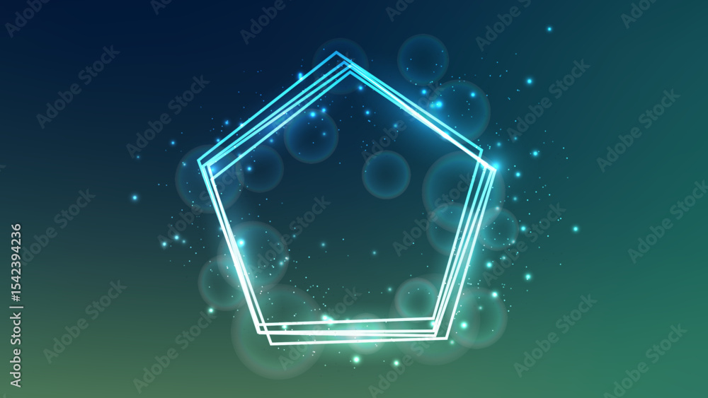 Poster neon frame in pentagon form with shining effects and sparkles