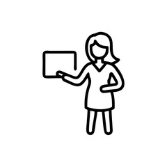 Black Outline Drawing Woman Presenting Blank Rectangle Board Office Meeting Handmade Illustration