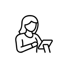Lineart Illustration Woman Using Tablet Device Digital Technology Handmade Style