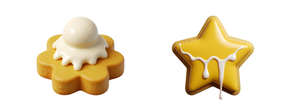 3d rendered flower and star cookies with icing isolated on transparent background - Powered by Adobe