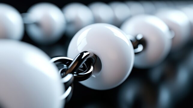This artistic depiction shows a series of glossy white spheres interconnected by a sleek black chain, symbolizing unity, strength, and the connection between elements.