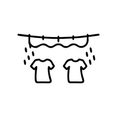 Rain Drops Falling on Two Tshirts Hanging on a Clothesline Simple Line Art Illustration Handmade Weather