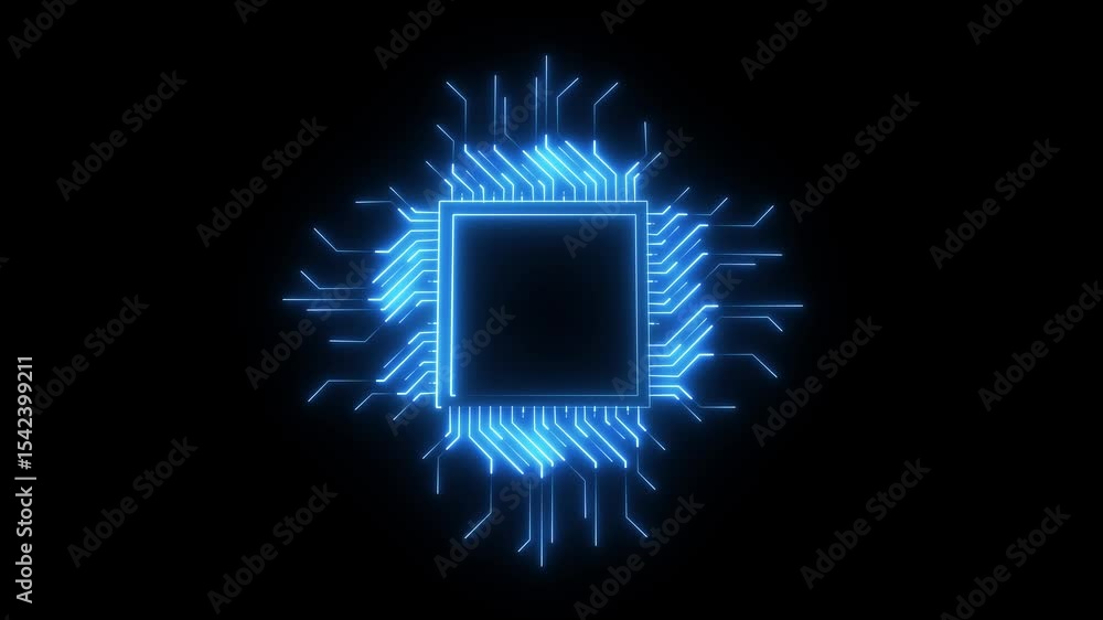 Poster bright cyan circuit animation. motherboard digital chip cyan color ,futuristic circuit board design 