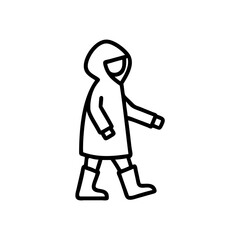 Child Walking in Rain Wearing Hooded Raincoat and Boots Line Art Illustration vector