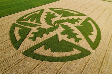 Precision Farming Technology Creates Stunning Geometric Patterns in Crop Fields: Aerial Photo Series.