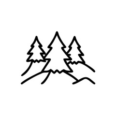 Three Black Line Art Pine Trees On Rolling Hills Simple Handmade Winter Season Illustration
