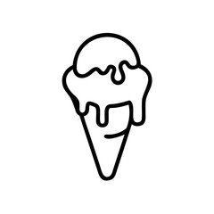 Melted Ice Cream Cone Summer Season Handmade Dessert Treat Sweet Food Black Line Art Graphic Icon
