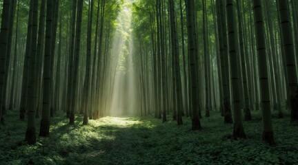 Obraz premium Serene Path Through Lush Japanese Bamboo Grove