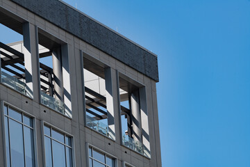 Close up of a modern office building skyscraper background