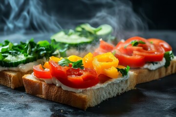 Fresh vegetable open-faced sandwich with creamy spread