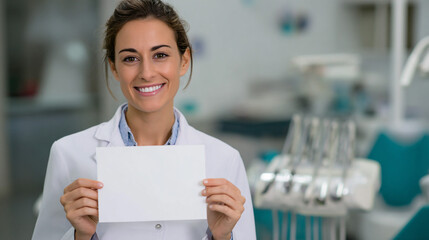 Smiling Dentist Holding Blank Card