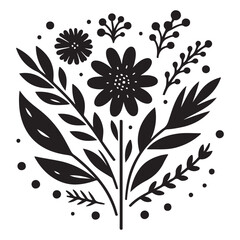 Minimalist Floral Bouquet Flat Design Vector - Black and White Silhouette