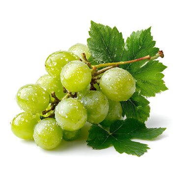 Green grapes with a few drops of water on thei on white background