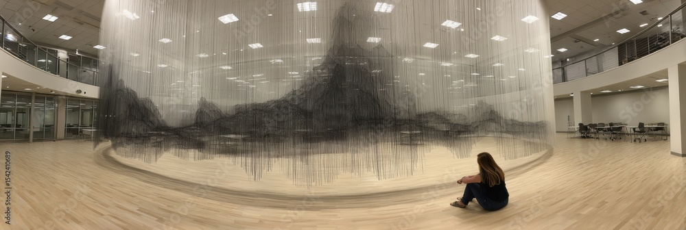 Poster inner scream visualization with echo lines in a contemporary art space designed for reflection