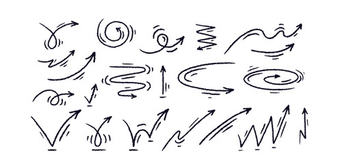 Arrows set. Hand drawn lines. Doodle pencil sign