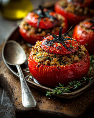 Stuffed Baked Tomatoes with Crispy Golden Topping and Fresh Herbs. Stuffed Tomato