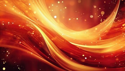 Obraz premium radiant fiery waves with glowing orange and gold light streaks and floating bokeh particles, ideal for web design, branding, digital wallpaper, or abstract print