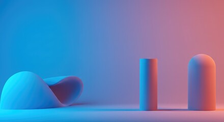 Abstract 3D shapes bathed in vibrant gradients