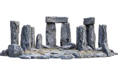 Stonehenge ancient monument with standing stones historical heritage site isolated on transparent background.
