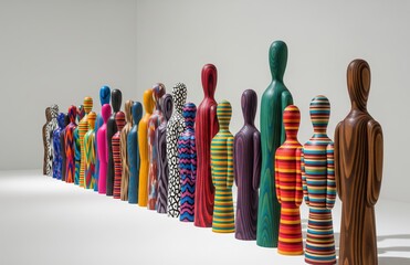 Colorful Wooden Figures In Artistic Line