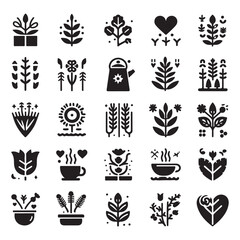 Minimalist Seasonal Plant Icon Pack Vector - Nature and Garden Silhouettes