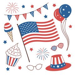 Fourth of July celebration vector illustration with patriotic American flag symbols