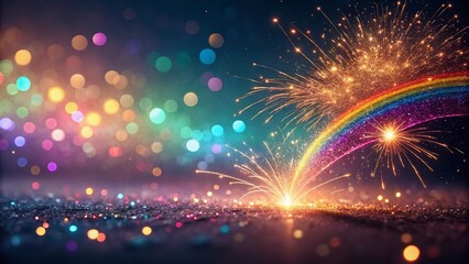 Bright Christmas and New Year celebration fireworks glow over the city river at night, illustrating a colorful explosion of stars in the dark sky
