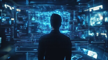 Person observes digital data