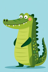 Fototapeta premium Colorful Cartoon Crocodile Stands Cheerfully Against a Light Background Showcasing Bright Lime and Dark Green Hues