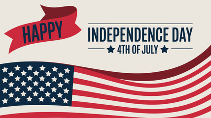 waving american flag with happy independence day 4th of july message and red ribbon on beige background celebrating usa patriotism