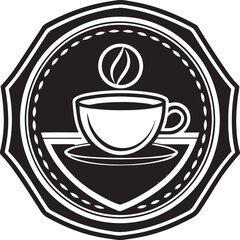 Intricate Black and White Coffee Cup Emblem