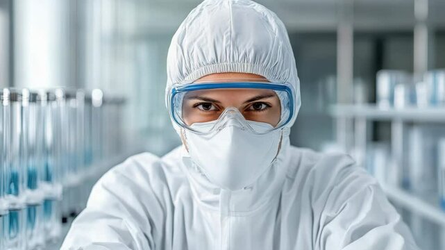 Laboratory worker in protective gear prioritizing research and safety measures for optimal results.