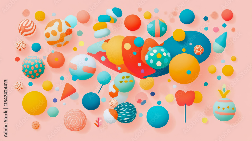 Poster abstract playful composition with geometric element arrangement