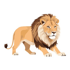 Obraz premium Realistic and Stylized Digital Artwork of a Majestic Lion Standing Proudly in Full Profile with Vibrant Colors on white background