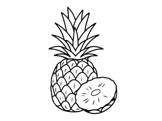 Pineapple Line Art Vector - Tropical Vegan Food & Hospitality Symbol with Editable Stroke