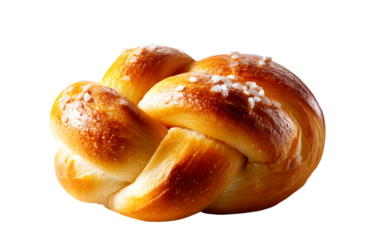 Freshly baked knotted pastry with a golden crust and salt