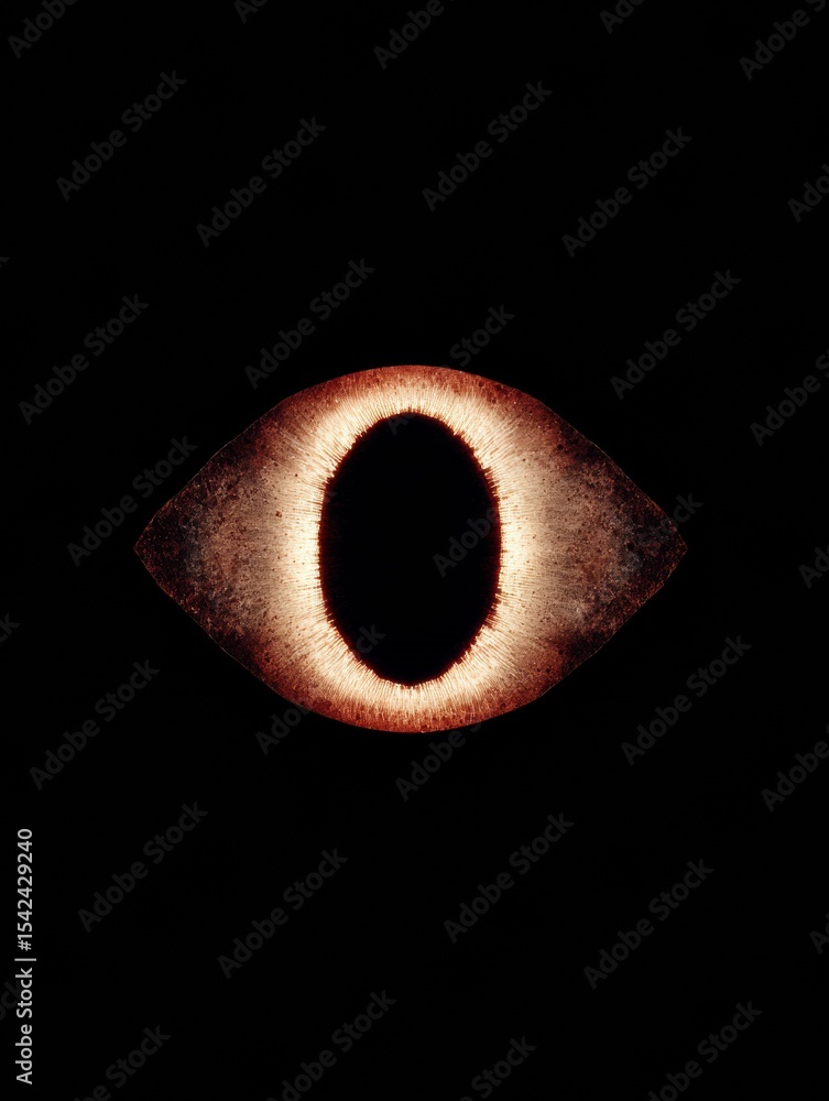 Poster glowing eye-like shape emerges from darkness, representing feelings of anxiety and unease in a myste