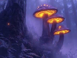 Glowing Mushrooms in a Misty Fantasy Forest