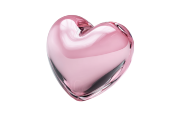 Elegant pink heart shaped glass sculpture with transparent background