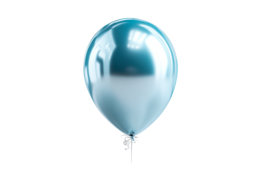 Bright blue balloon with reflective surface on transparent background