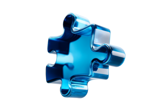 Blue puzzle piece with transparent background for designs