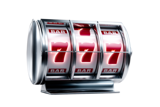 Classic slot machine with three reels displaying lucky symbols