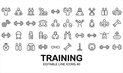 Forty editable line icons for fitness training