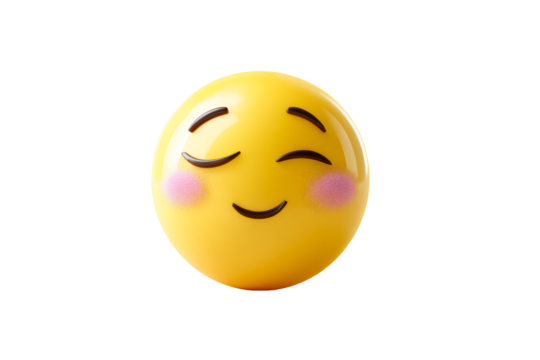 Happy yellow smiley face with blush on transparent bg - Powered by Adobe