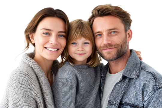Family portrait with a child and parents on a transparent background