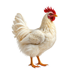 Majestic White Chicken Standing Proudly with Fluffy Feathers in Bright Natural Light