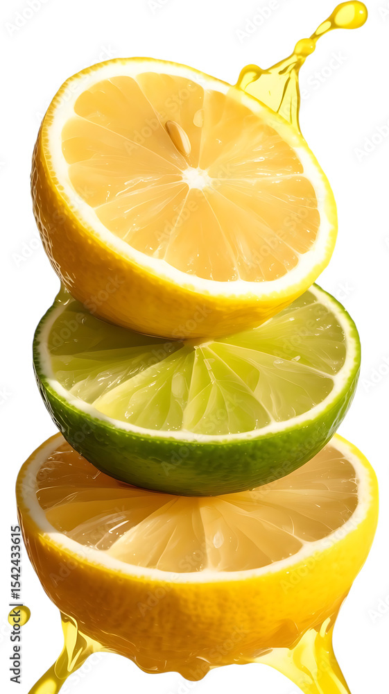 Aufkleber stacked lemon lime slices juice splash isolated on transparent background isolated on white backgrou