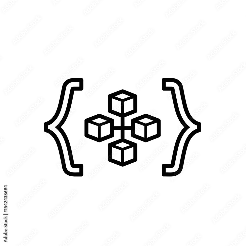 Poster blockchain technology icon representing decentralized data structure