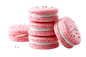 Pink macarons stacked on a transparent background for dessert display